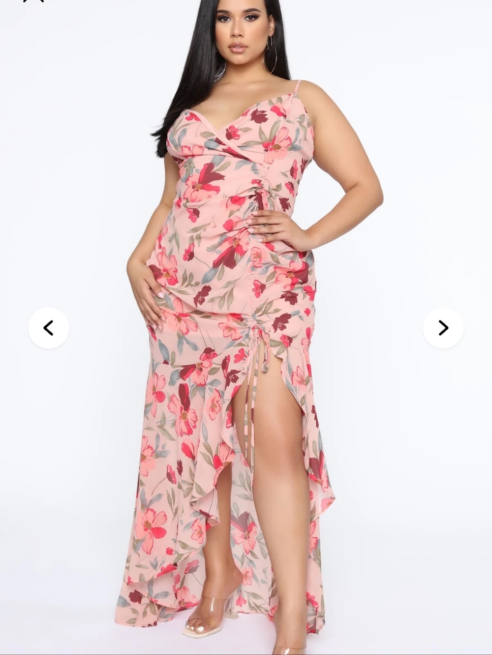 The Vintage Shope Women's Ruffled Peach / Pink Floral V Neck Maxi Dress Sz 1X